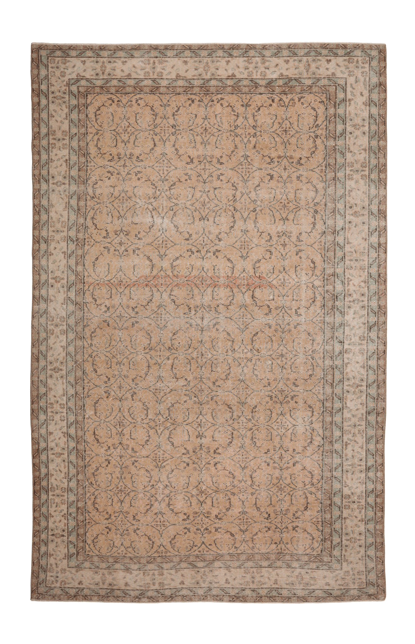 Vintage Isparta Turkish Area Rug 6x10 ft — Beige & Orange Floral (No. 60881)