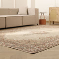 Vintage Isparta Turkish Area Rug 6x10 ft — White & Beige Floral