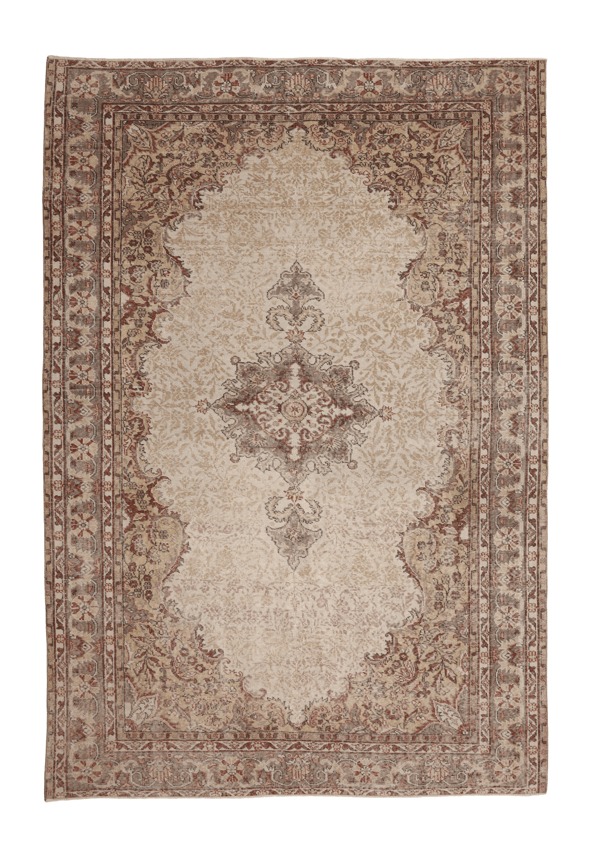 Vintage Isparta Turkish Area Rug 6x10 ft — White & Beige Floral