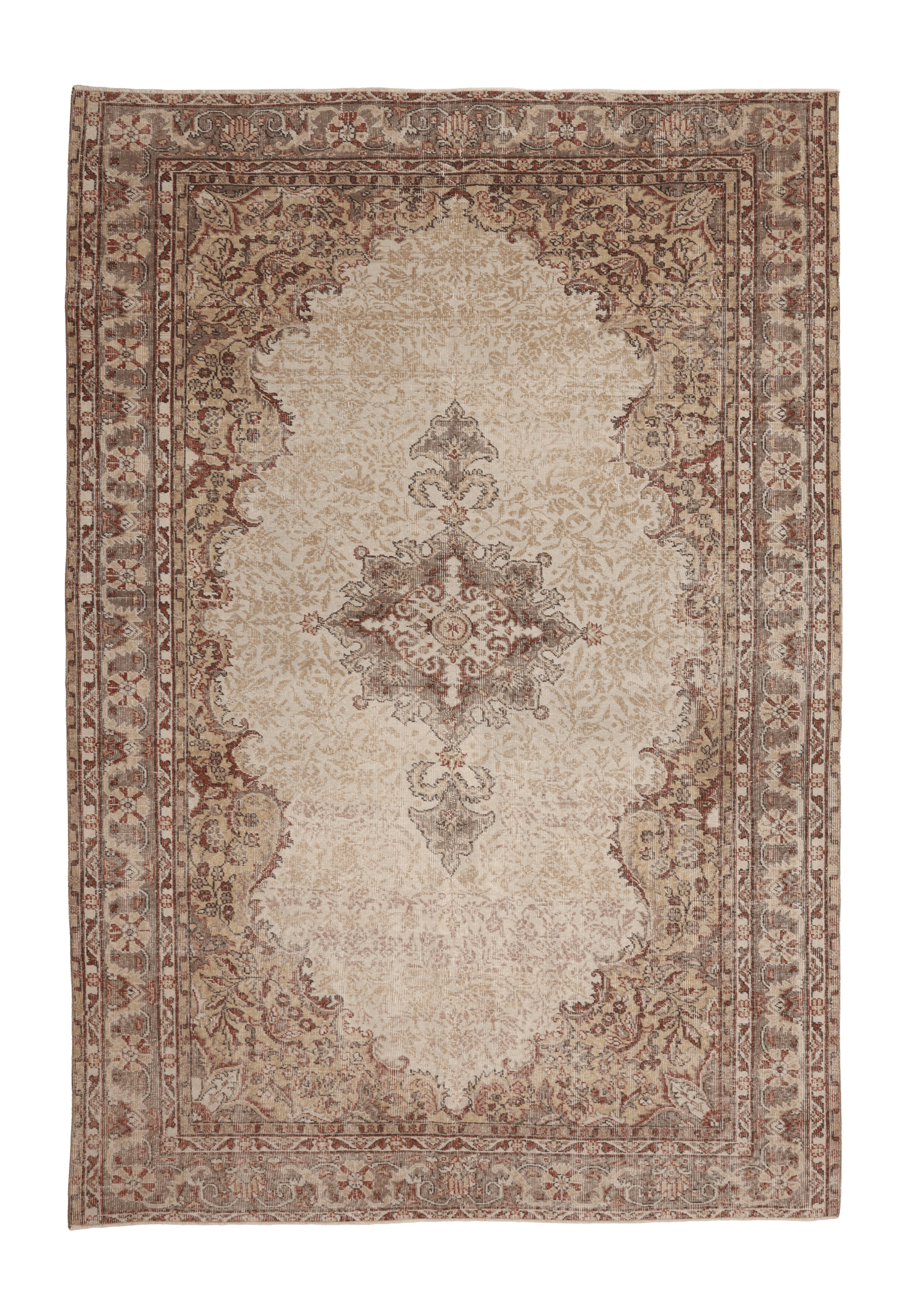 Vintage Isparta Turkish Area Rug 6x10 ft — White & Beige Floral