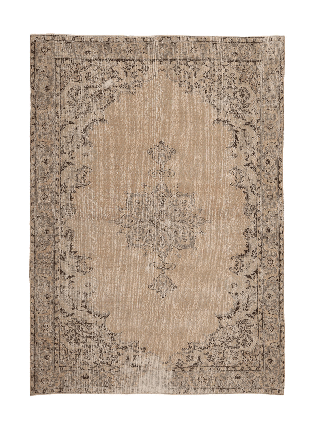 Vintage Isparta Turkish Area Rug 6x9 ft — Beige Floral (No. 60884)