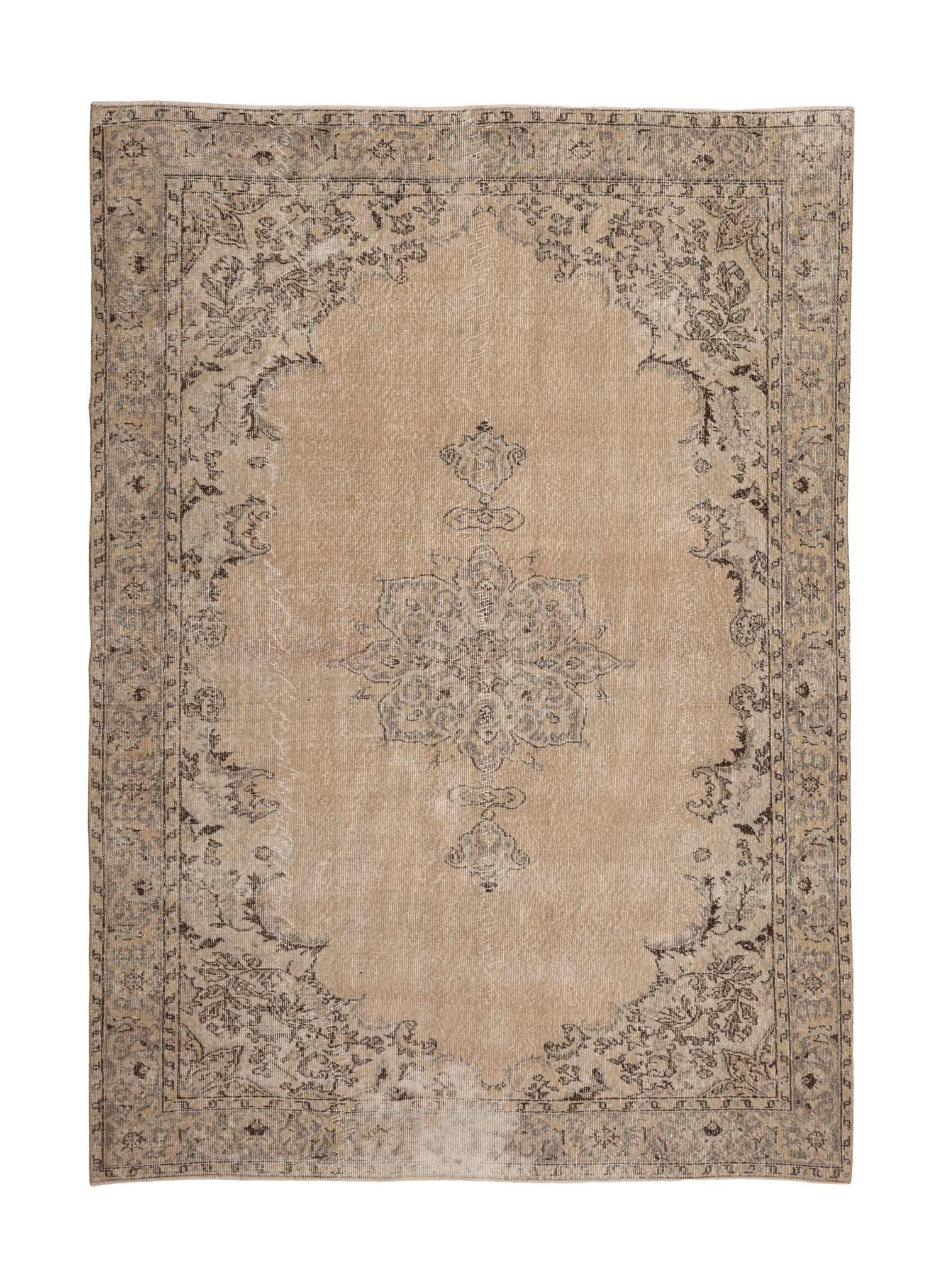 Vintage Isparta Turkish Area Rug 6x9 ft — Beige Floral (No. 60884)