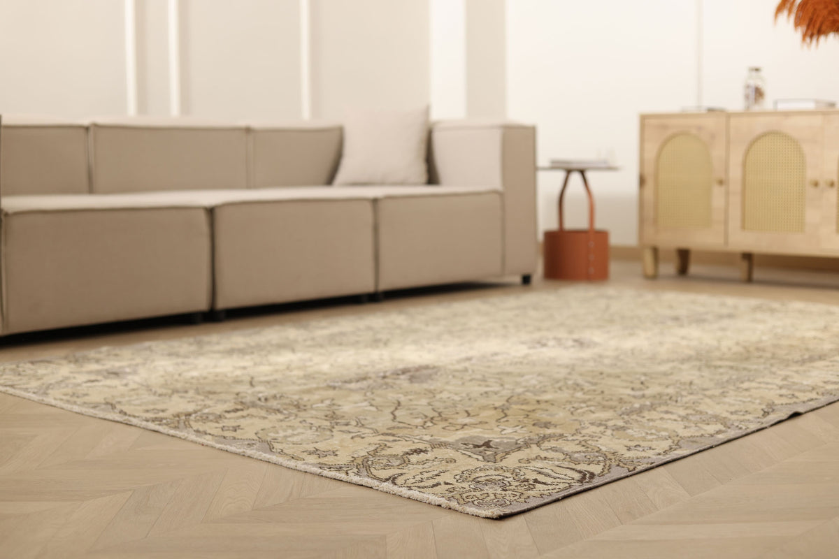 Vintage Isparta Turkish Area Rug 6x9 ft — Brown & Beige Floral