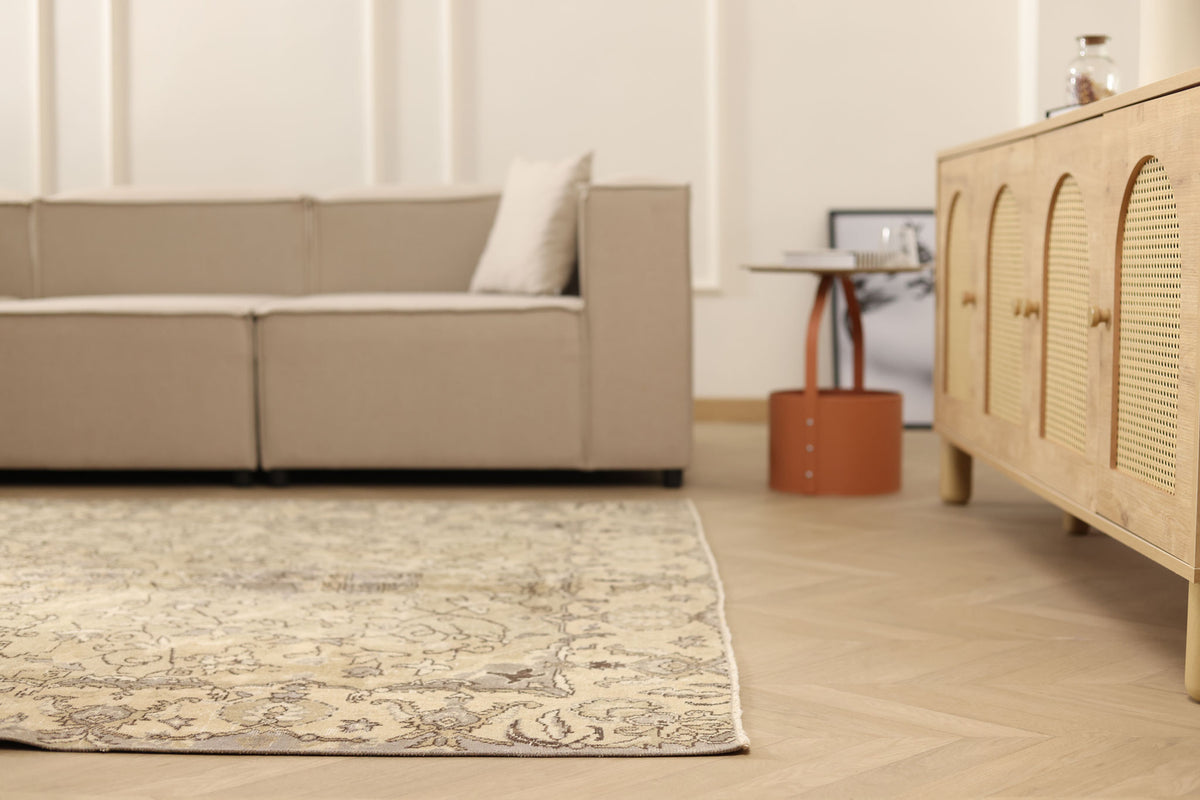 Vintage Isparta Turkish Area Rug 6x9 ft — Brown & Beige Floral