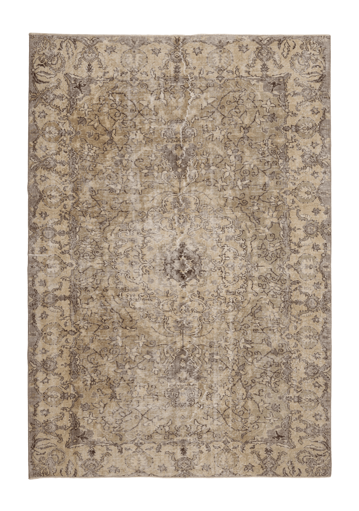 Vintage Isparta Turkish Area Rug 6x9 ft — Brown & Beige Floral