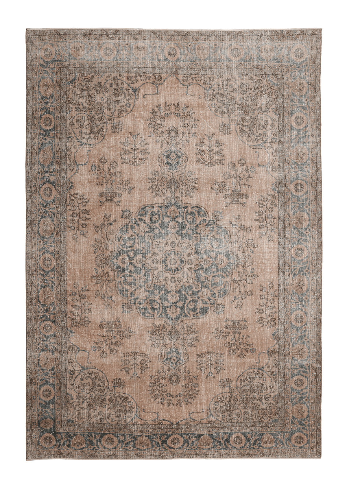 Vintage Isparta Turkish Area Rug 7x10 ft — Beige Floral (No. 60887)