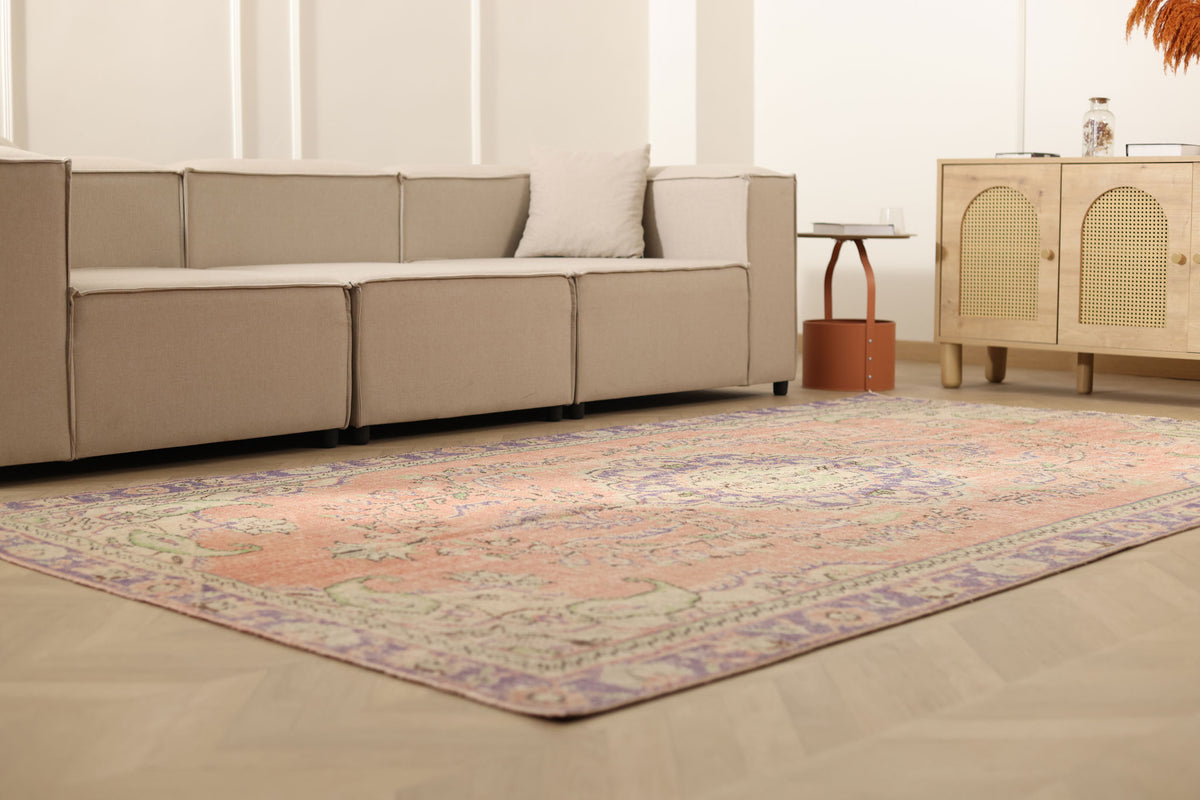 Vintage Manisa Turkish Area Rug 6x10 ft — Orange Floral
