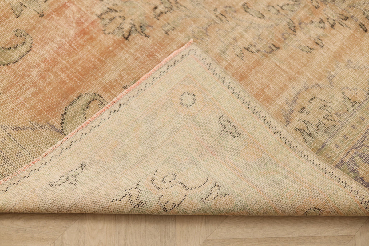 Vintage Manisa Turkish Area Rug 6x9 ft — Orange & Beige Floral (No. 60889)