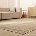 Vintage Manisa Turkish Area Rug 6x9 ft — Beige Floral (No. 60890)