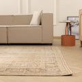 Vintage Manisa Turkish Area Rug 6x9 ft — Beige Floral (No. 60890)