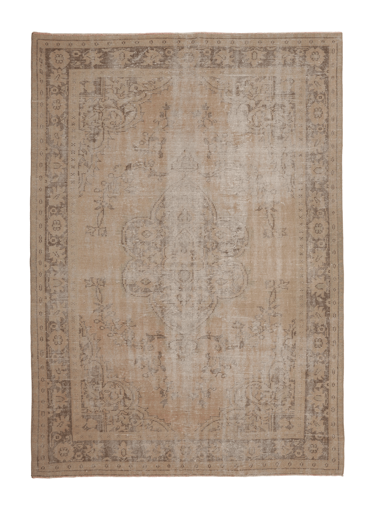 Vintage Manisa Turkish Area Rug 6x9 ft — Beige Floral (No. 60890)