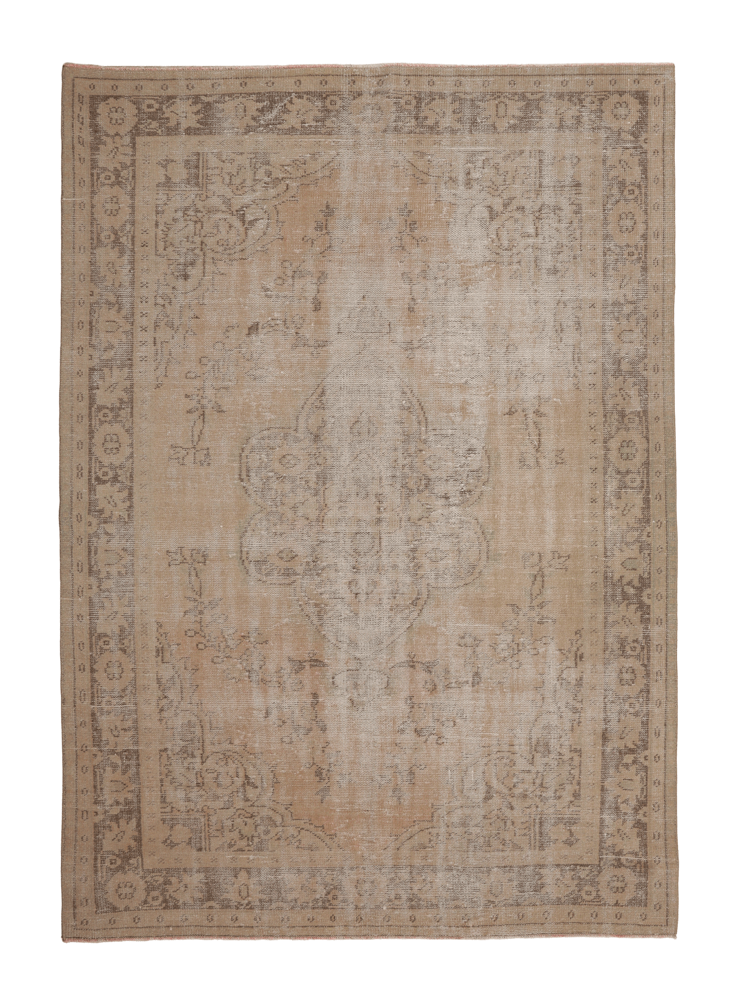 Vintage Manisa Turkish Area Rug 6x9 ft — Beige Floral (No. 60890)