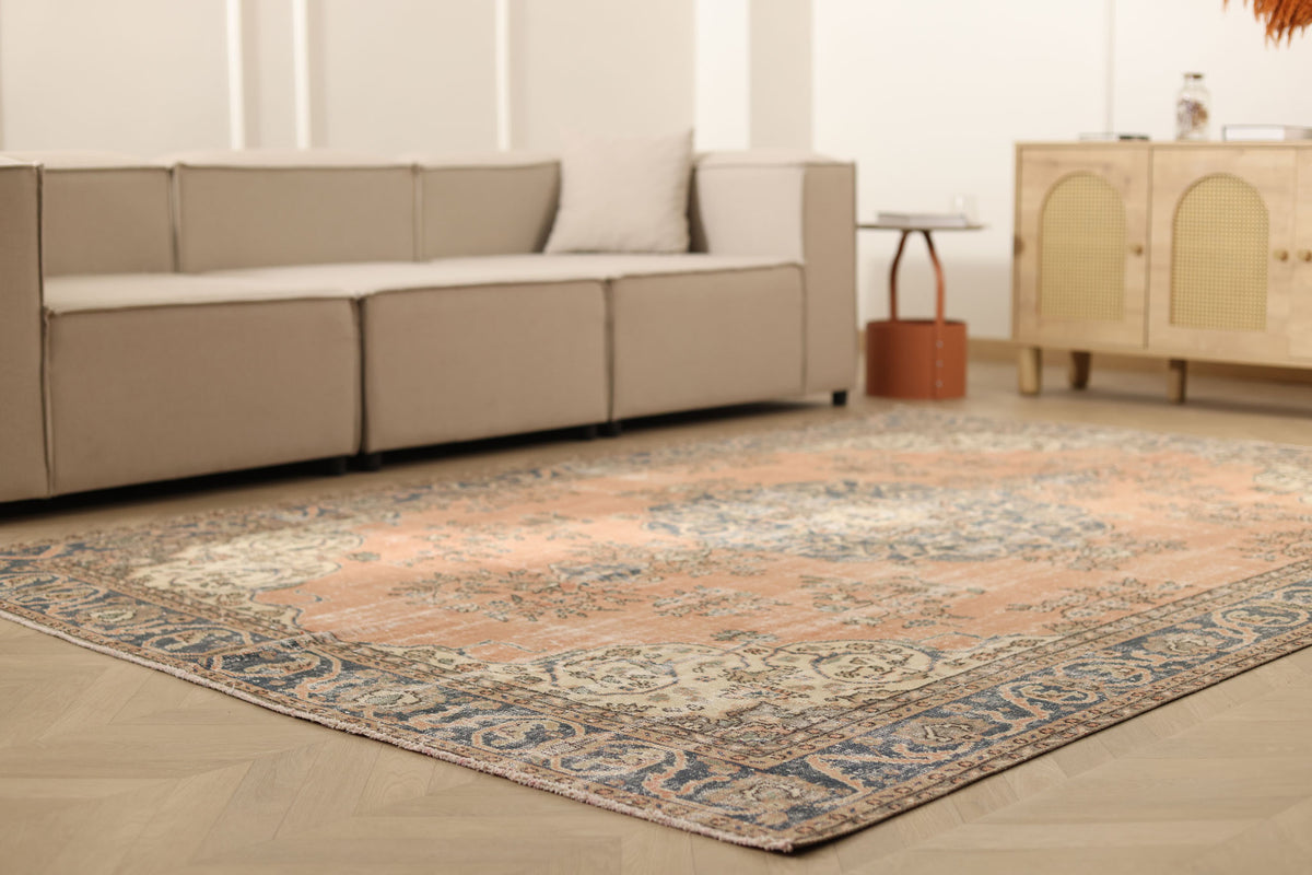 Vintage Isparta Turkish Area Rug 6x9 ft — Orange Floral (No. 60897)