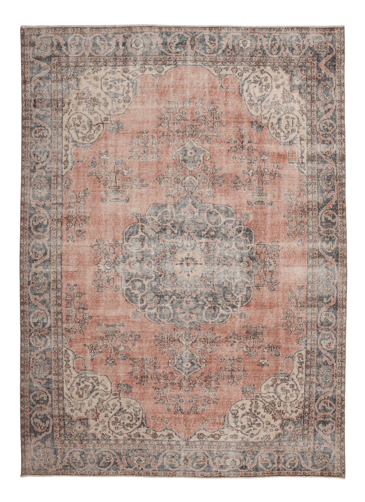 Vintage Isparta Turkish Area Rug 6x9 ft — Orange Floral (No. 60897)