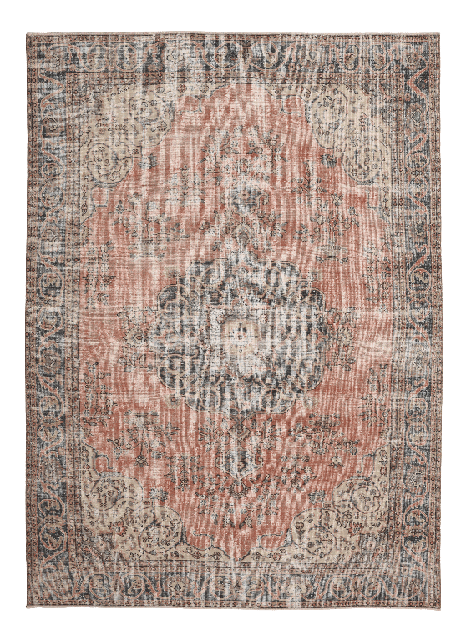 Vintage Isparta Turkish Area Rug 6x9 ft — Orange Floral (No. 60897)
