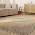 Vintage Isparta Turkish Area Rug 7x10 ft — Beige Floral (No. 60899)