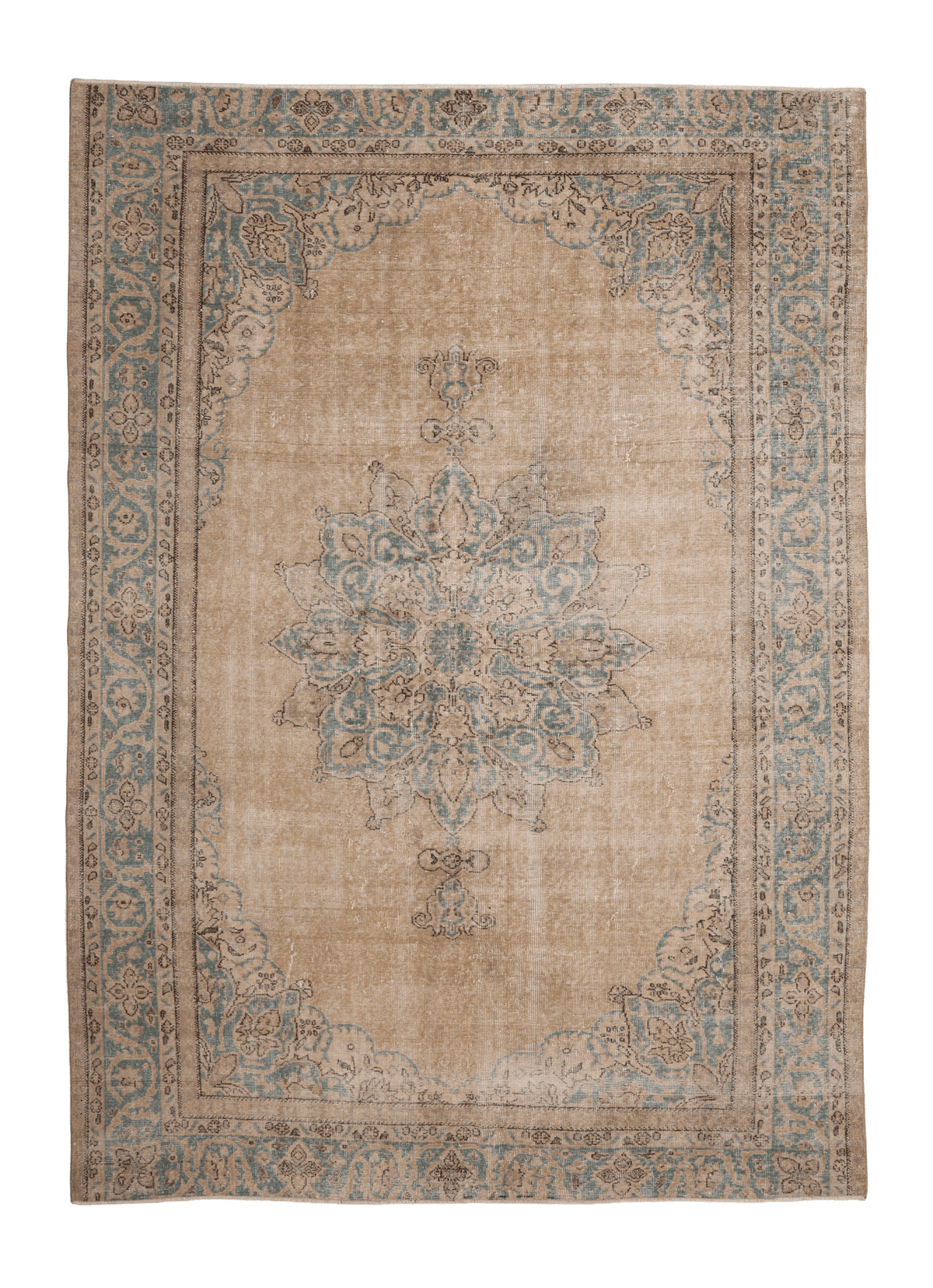 Vintage Isparta Turkish Area Rug 7x10 ft — Beige Floral (No. 60899)