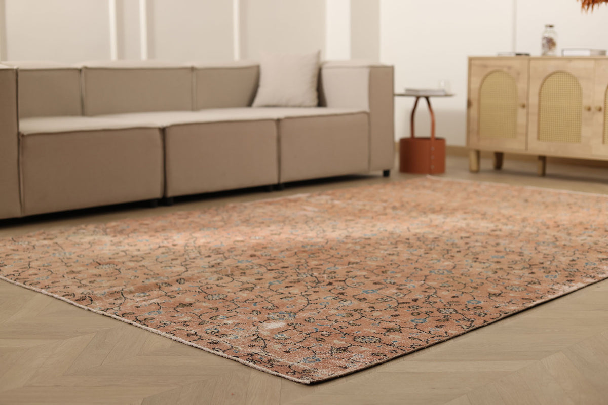 Vintage Isparta Turkish Area Rug 6x10 ft — Orange Floral (No. 60905)