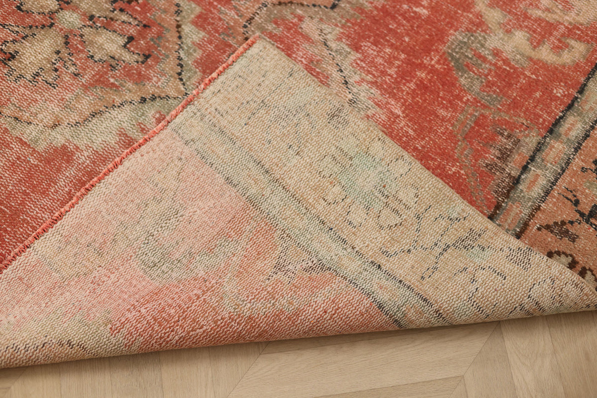 Vintage Manisa Turkish Area Rug 6x7 ft — Red Floral
