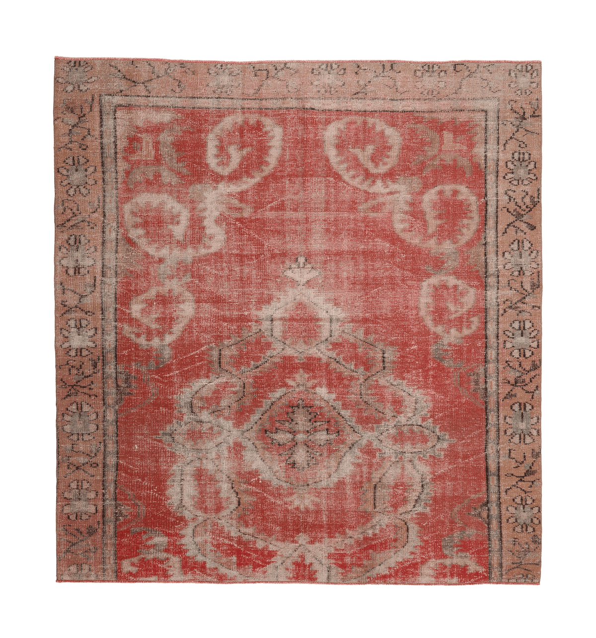Vintage Manisa Turkish Area Rug 6x7 ft — Red Floral