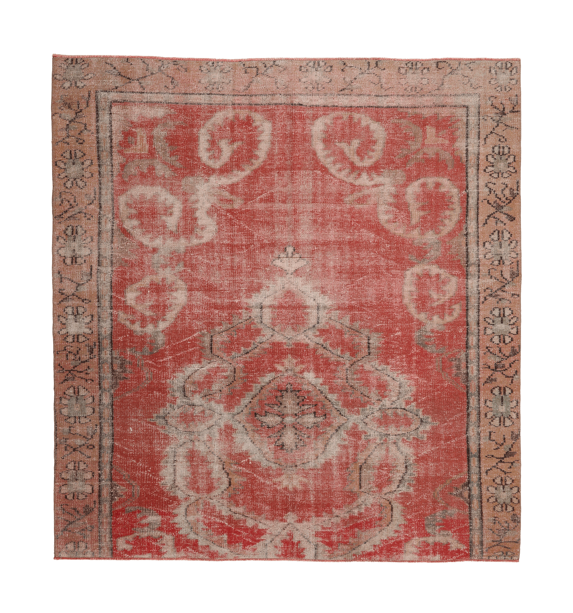 Vintage Manisa Turkish Area Rug 6x7 ft — Red Floral