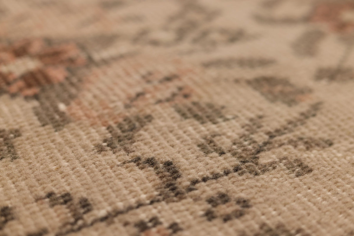Vintage Isparta Turkish Runner Rug 3x7 ft — Beige & Brown Floral