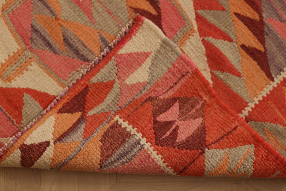 Vintage Southeastern Persian Style Kilim Runner Rug 3x10 ft — Red & Pink Geometric