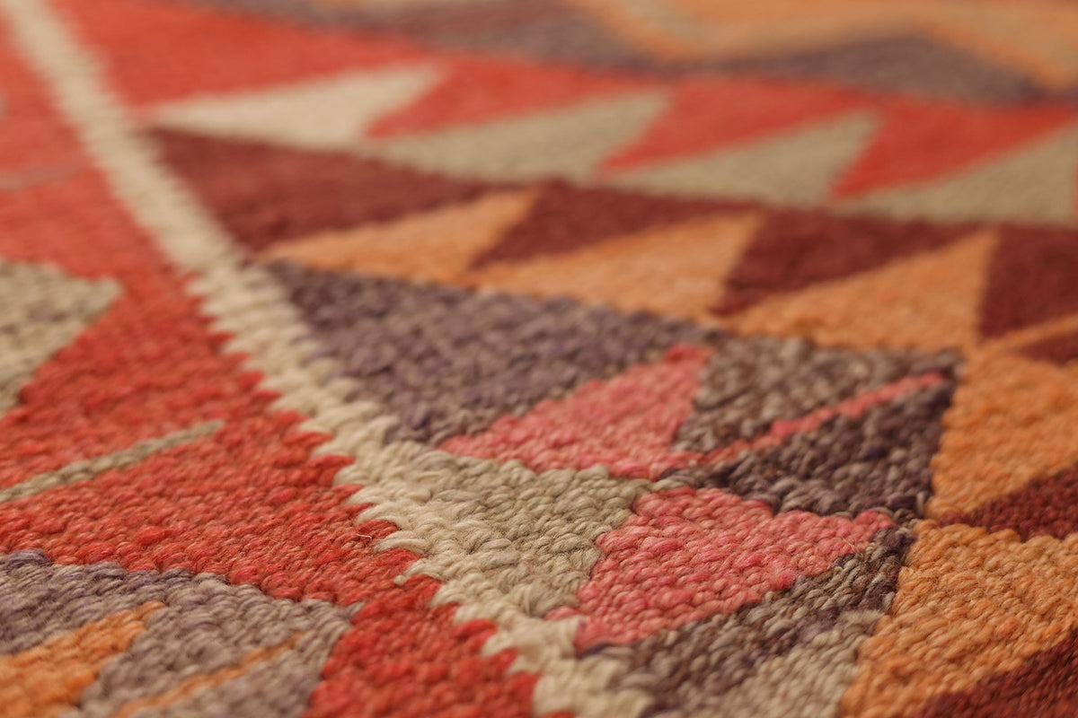 Vintage Southeastern Persian Style Kilim Runner Rug 3x10 ft — Red & Pink Geometric