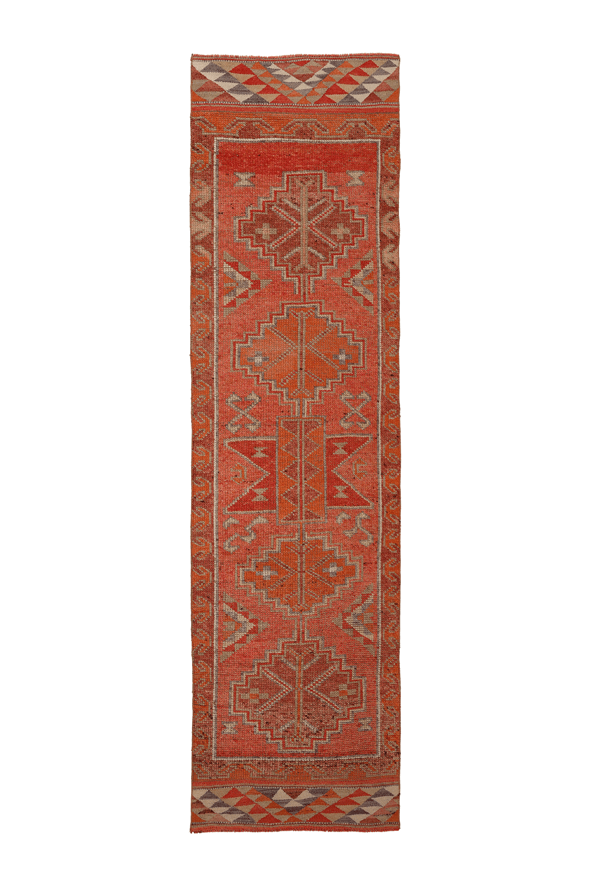 Vintage Southeastern Persian Style Kilim Runner Rug 3x11 ft — Red & Orange Geometric