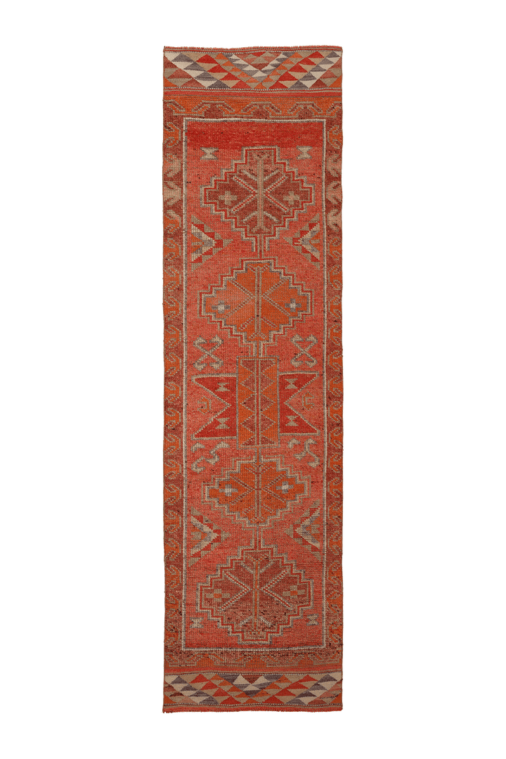 Vintage Southeastern Persian Style Kilim Runner Rug 3x11 ft — Red & Orange Geometric