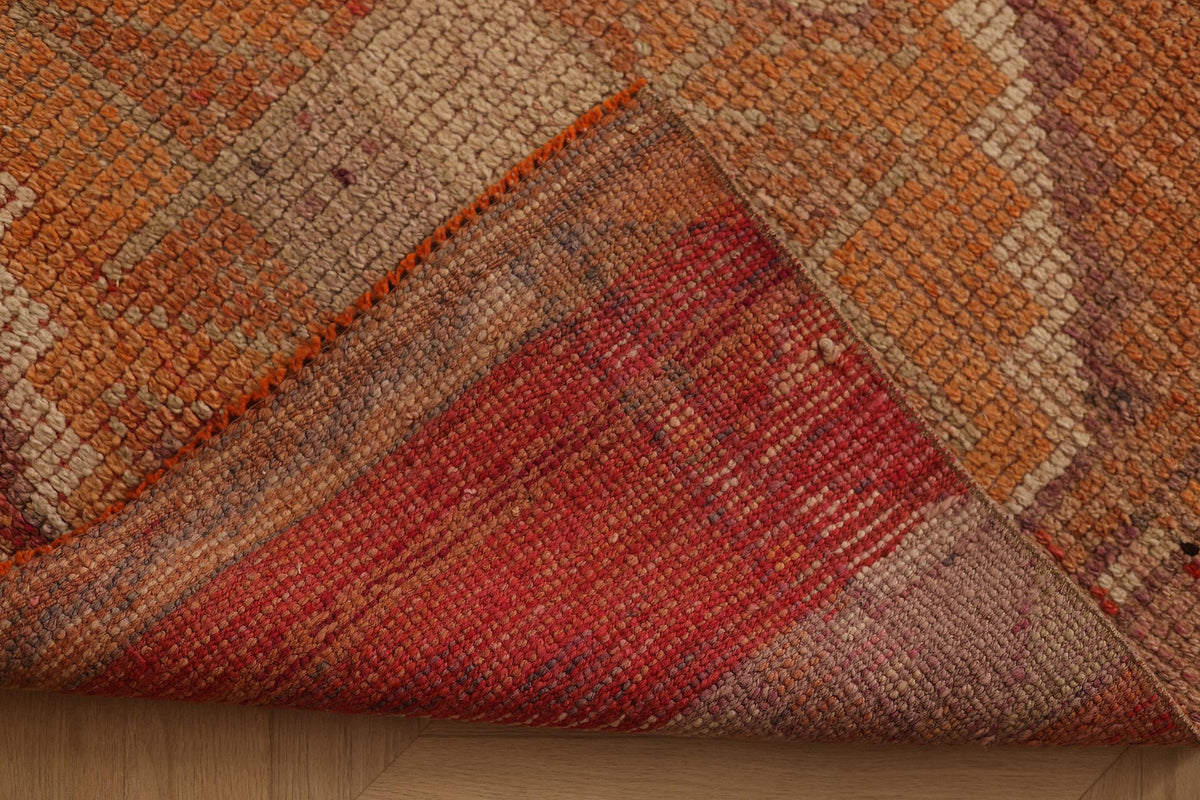 Vintage Southeastern Persian Style Runner Rug 3x11 ft — Orange & Beige Geometric