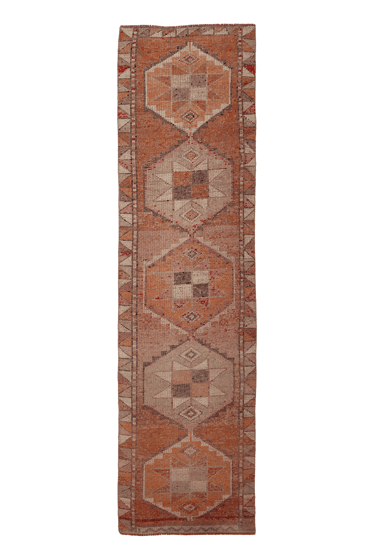 Vintage Southeastern Persian Style Runner Rug 3x11 ft — Orange & Beige Geometric