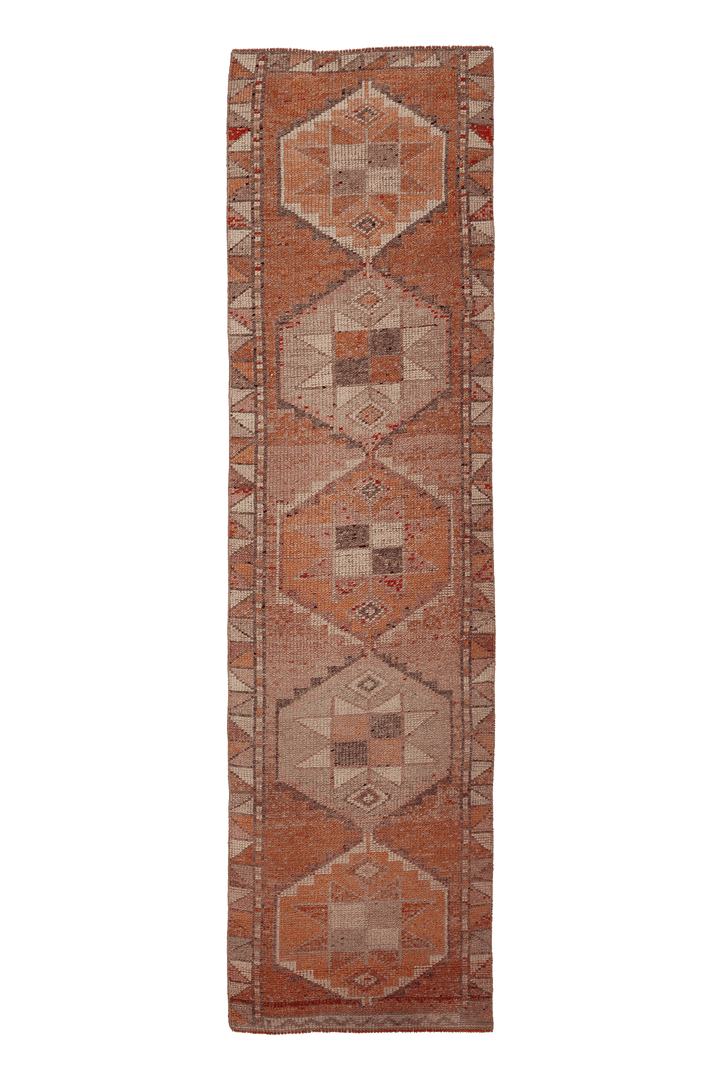 Vintage Southeastern Persian Style Runner Rug 3x11 ft — Orange & Beige Geometric
