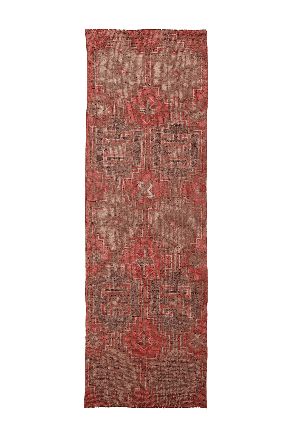 Vintage Southeastern Persian Style Runner Rug 3x10 ft — Red & Brown Geometric