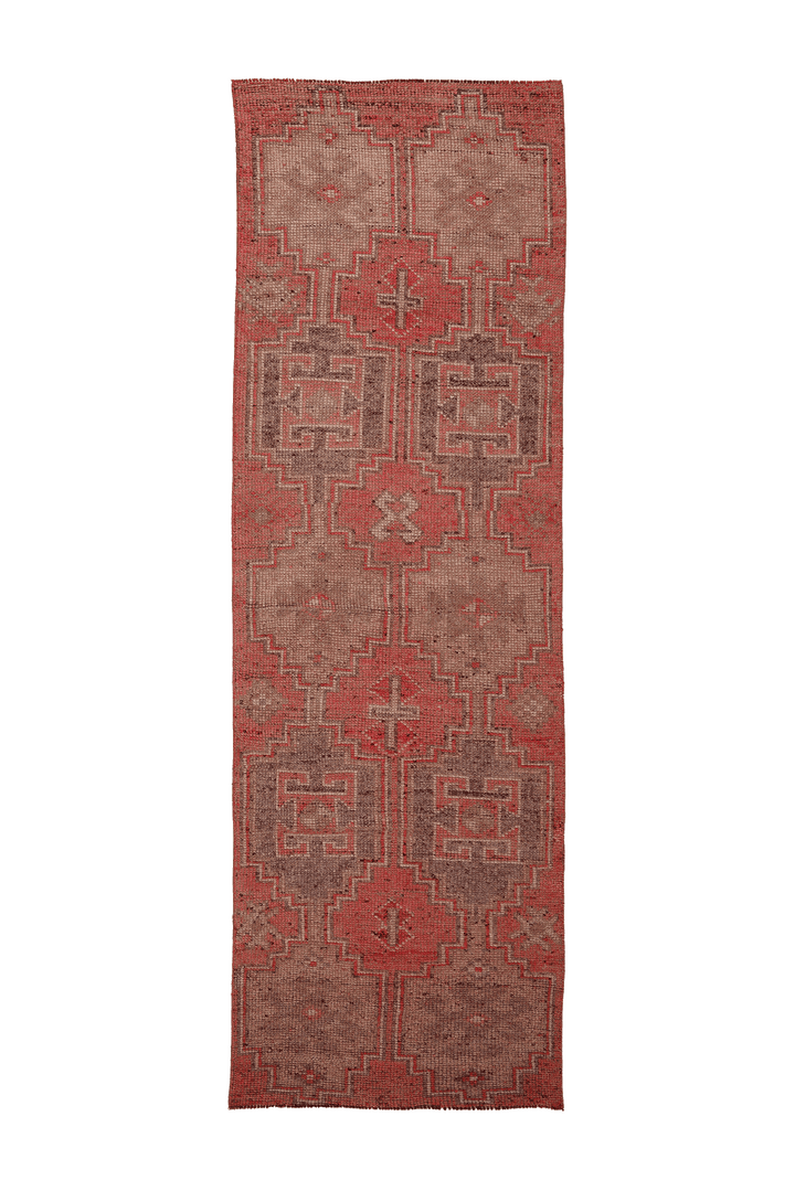 Vintage Southeastern Persian Style Runner Rug 3x10 ft — Red & Brown Geometric