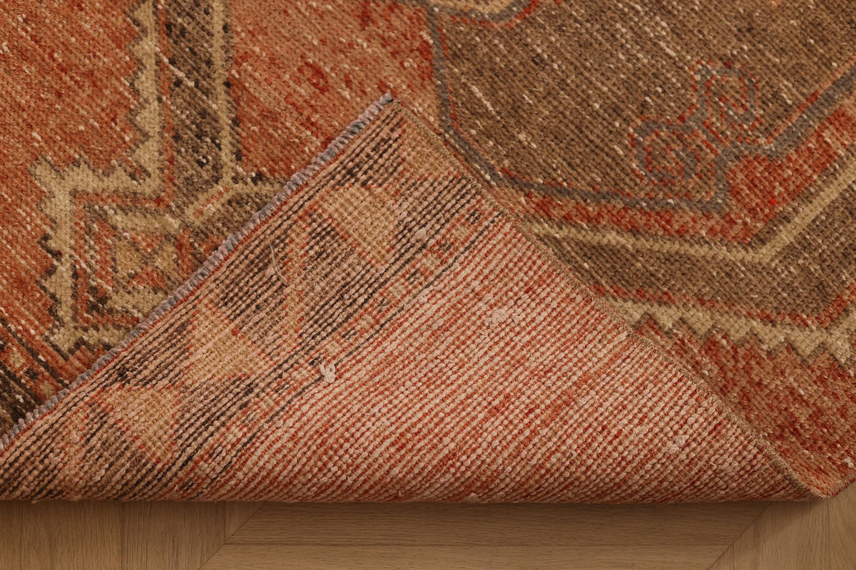 Vintage Malatya Turkish Runner Rug 3x11 ft — Orange & Brown Geometric