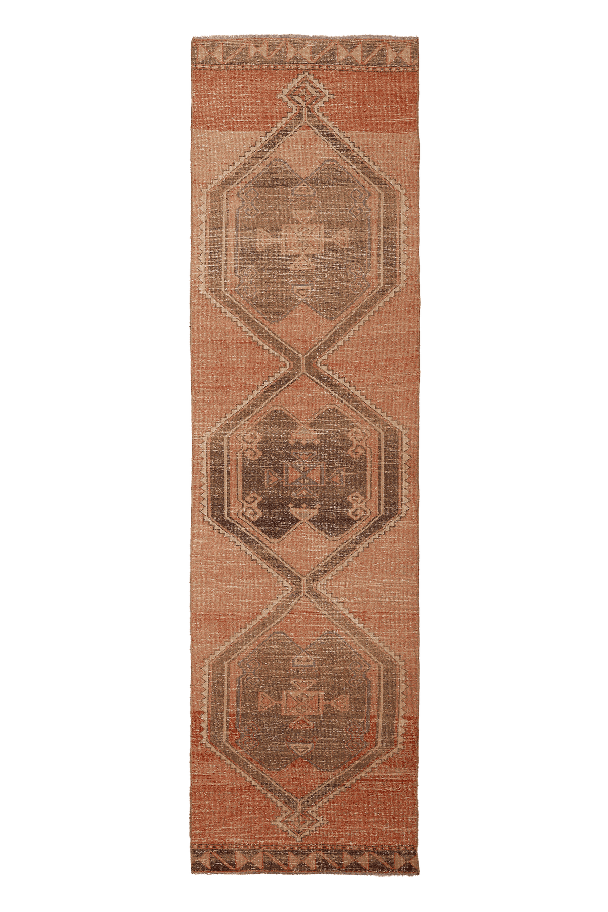 Vintage Malatya Turkish Runner Rug 3x11 ft — Orange & Brown Geometric