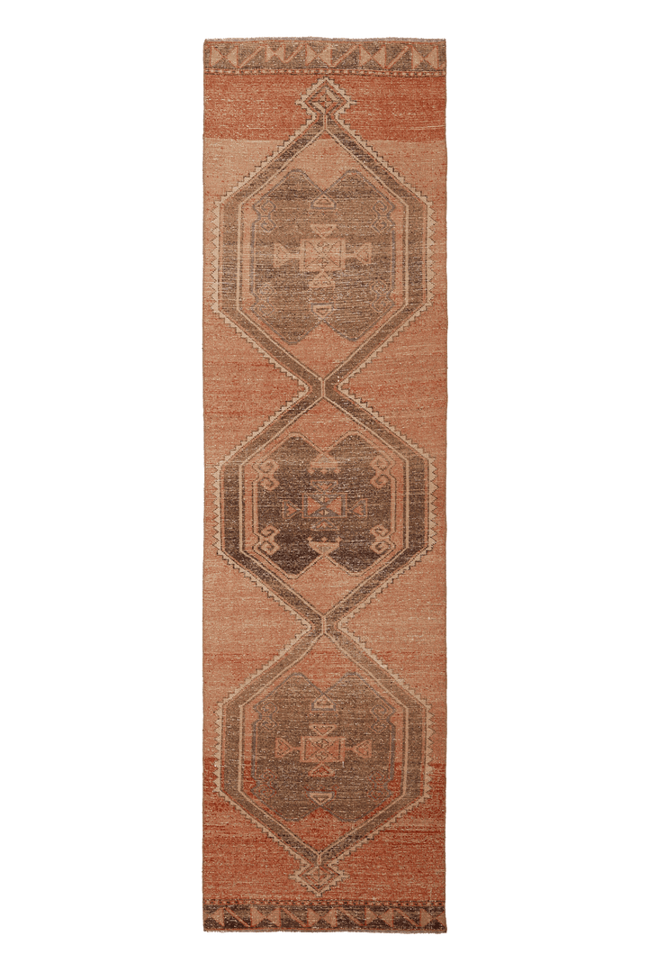 Vintage Malatya Turkish Runner Rug 3x11 ft — Orange & Brown Geometric