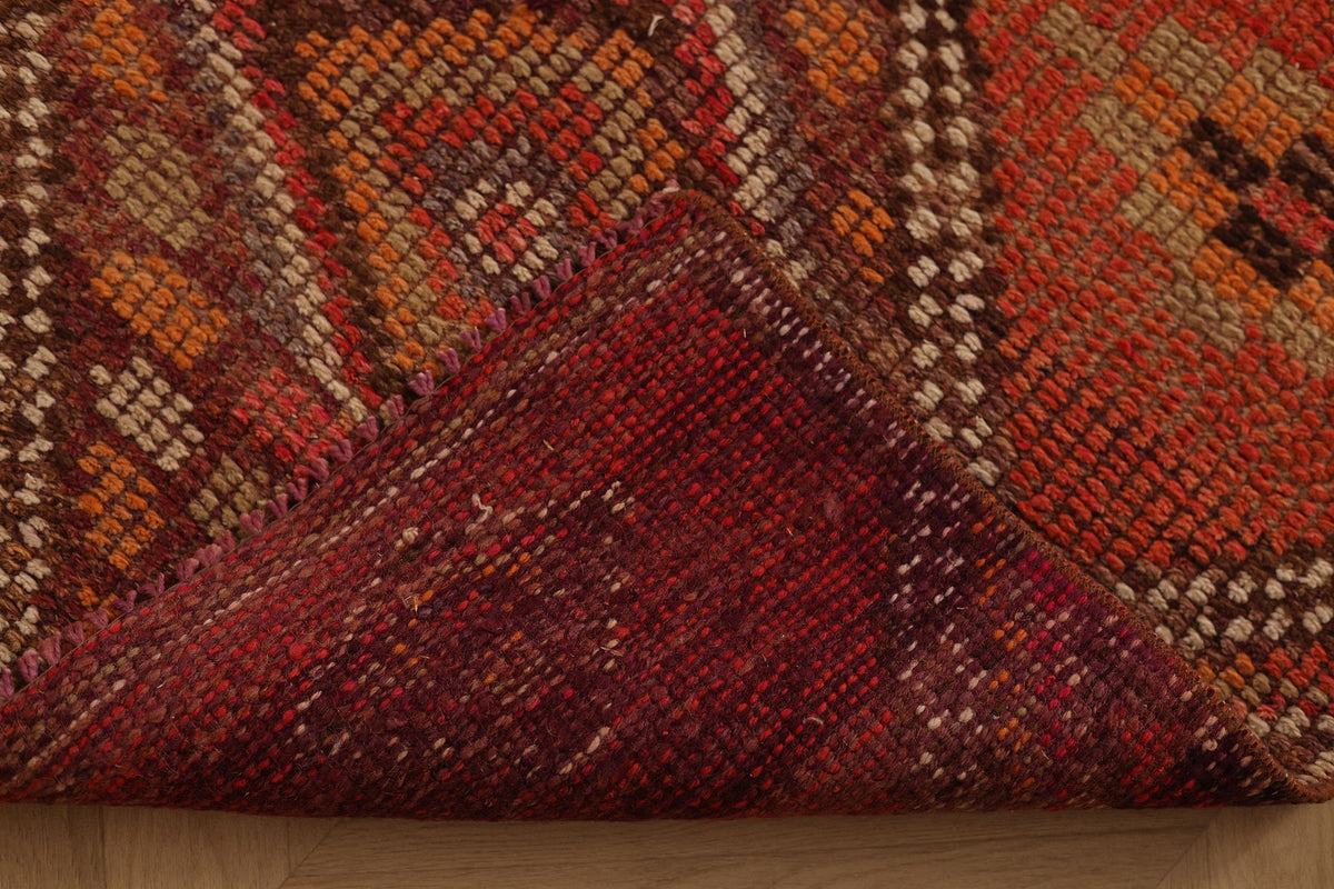Vintage Southeastern Persian Style Runner Rug 3x10 ft — Red & Brown Geometric