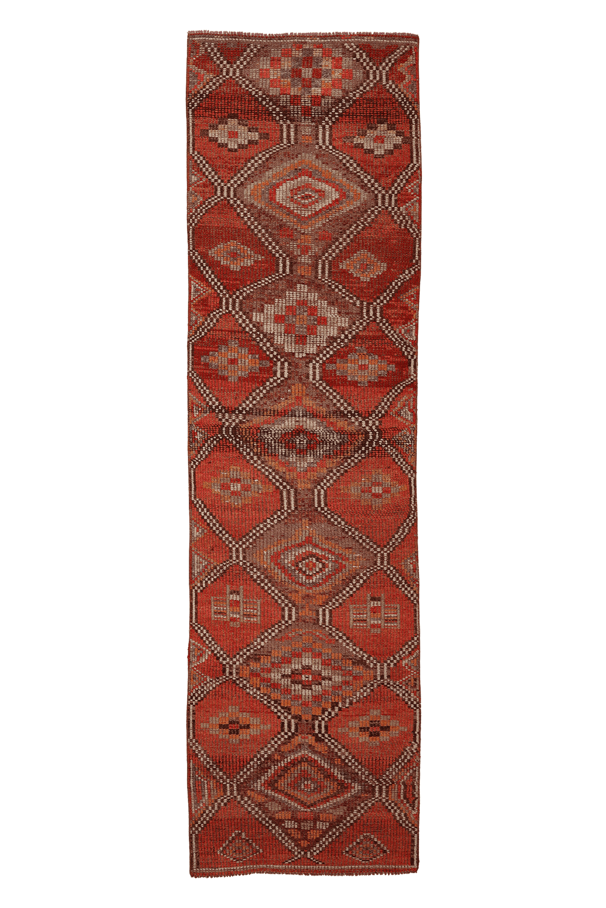 Vintage Southeastern Persian Style Runner Rug 3x10 ft — Red & Brown Geometric