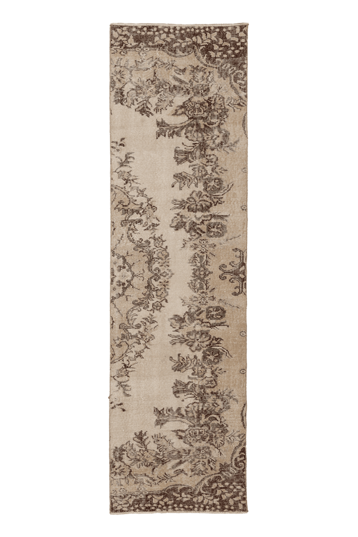 Vintage Isparta Turkish Runner Rug 2x9 ft — Beige & Brown Floral