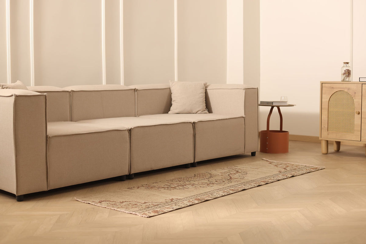 Vintage Manisa Turkish Runner Rug 2x7 ft — Beige & Brown Floral