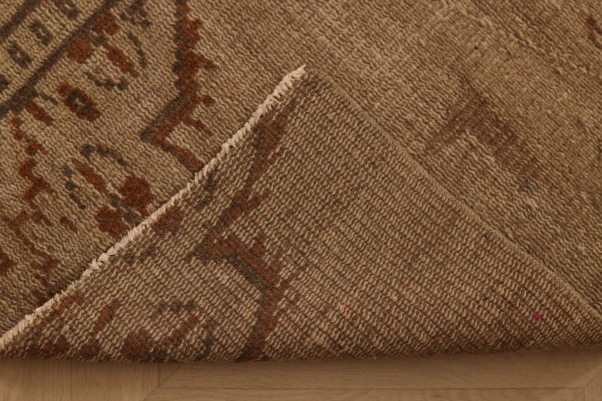 Vintage Manisa Turkish Runner Rug 2x7 ft — Beige & Brown Floral