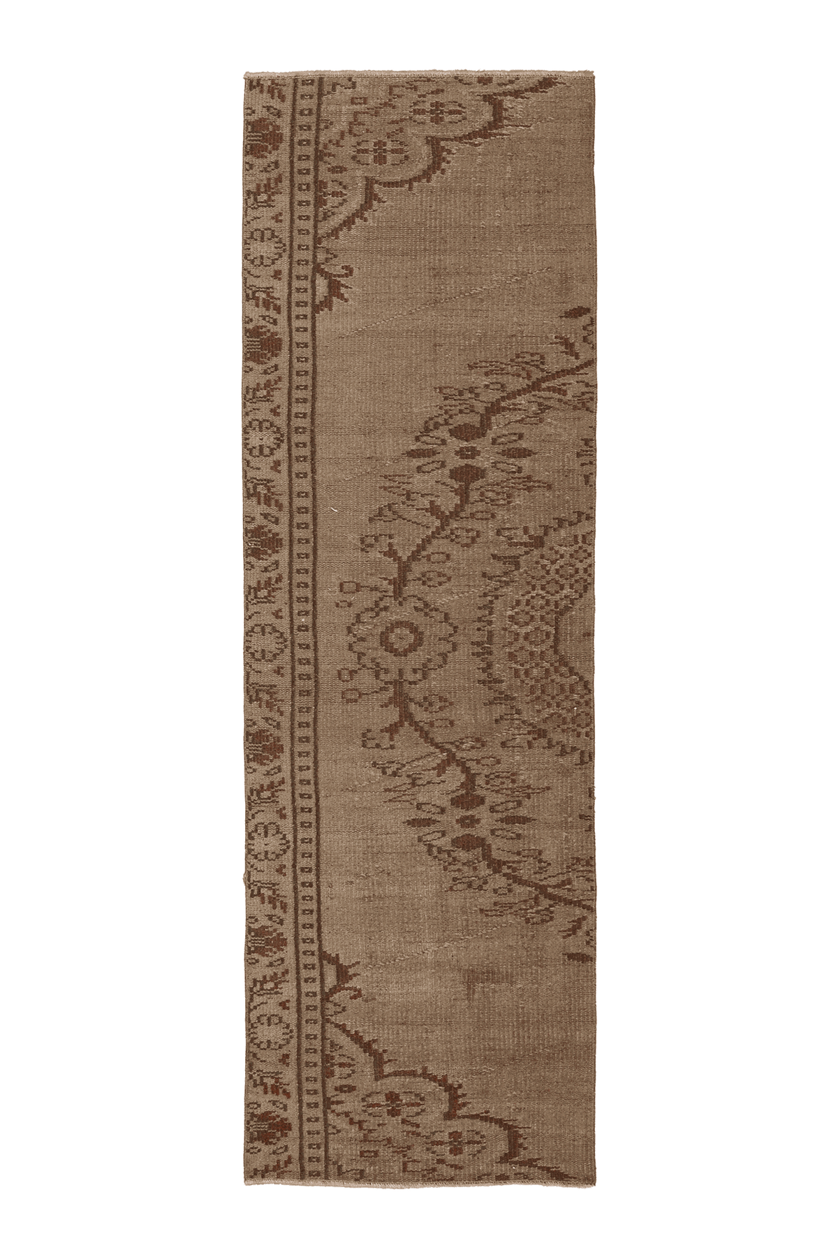 Vintage Manisa Turkish Runner Rug 2x7 ft — Beige & Brown Floral
