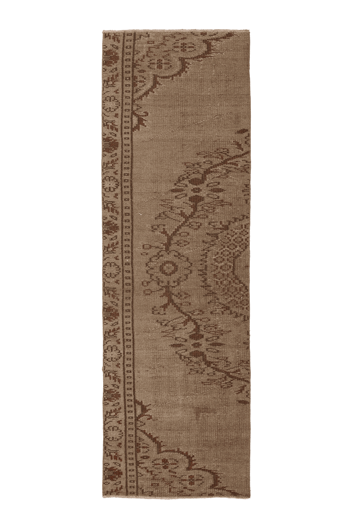 Vintage Manisa Turkish Runner Rug 2x7 ft — Beige & Brown Floral