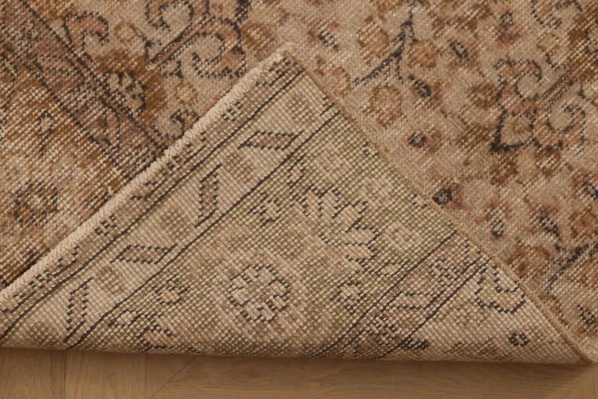Vintage Isparta Turkish Runner Rug 2x10 ft — Beige & Brown Floral