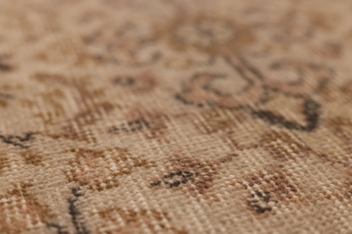 Vintage Isparta Turkish Runner Rug 2x10 ft — Beige & Brown Floral