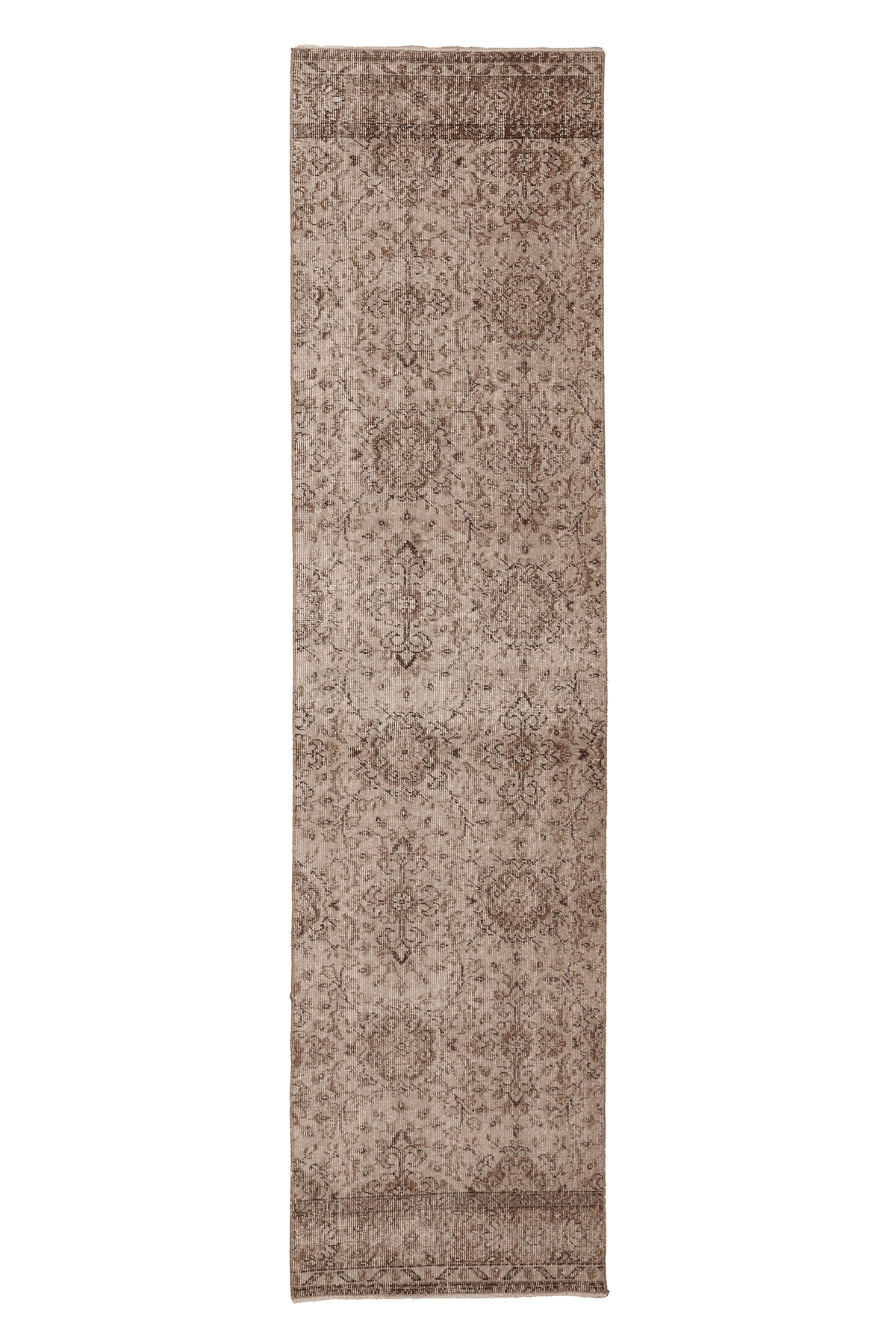Vintage Isparta Turkish Runner Rug 2x10 ft — Beige & Brown Floral