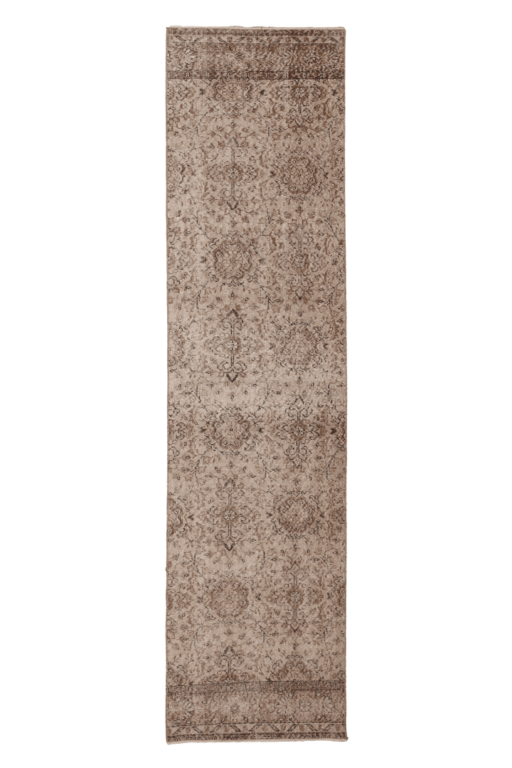 Vintage Isparta Turkish Runner Rug 2x10 ft — Beige & Brown Floral