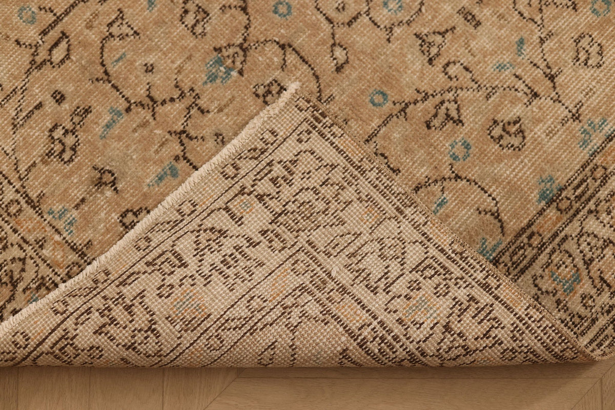 Vintage Isparta Turkish Area Rug 3x7 ft — Beige & Brown Floral